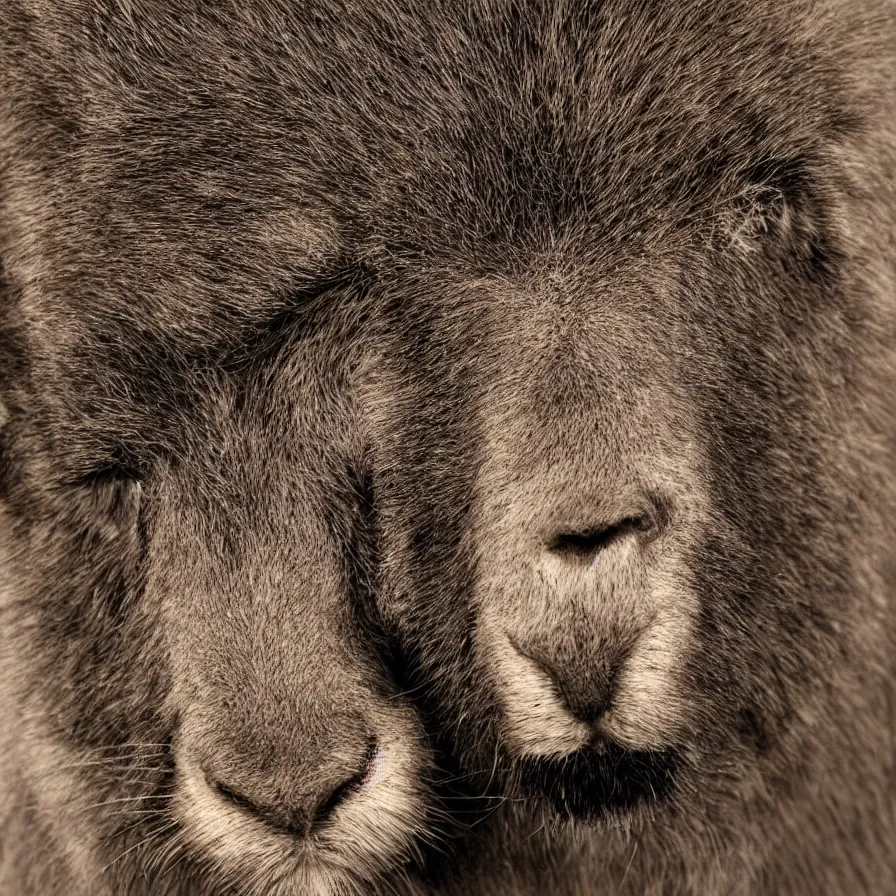 Prompt: the face of a mammal, portrait, photography, perfectly symmetrical face