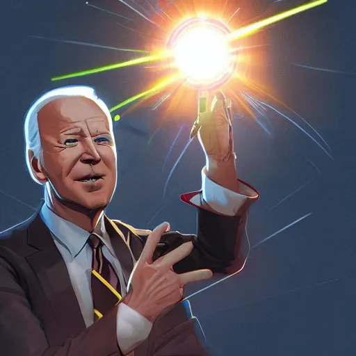 Image similar to joe biden shooting lasers from his eyes, artstation, detailed