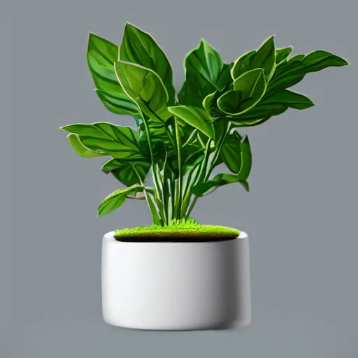 Image similar to pot plant levitating white geometric pot beautiful fororealistic art featured on artstation