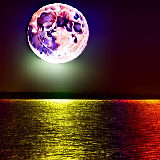 Image similar to beautiful full moon under arcoiris detailed hd 8 k