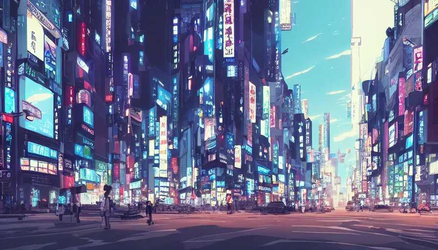 Image similar to a close up of shinjuku by makoto shinkai, beeple and james jean, aya takano color style, 4 k, super detailed, modern, 4 k, symmetrical