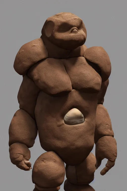 Prompt: a chunky brown rock golem with broad shoulders and a short thick neck, unreal engine, path tracing