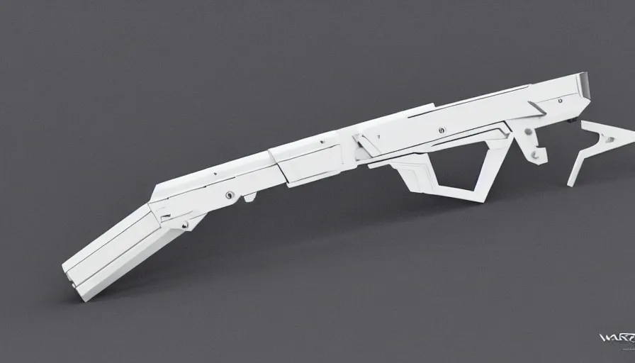 Image similar to extremely detailed ultra realistic side view photo sci fi minimalist coilgun rifle, detailed trigger, chemically propelled, electric, smooth streamline, elegant sleek smooth body, white paint, wires, railgun, chemrail, gauss, smooth utopian design, ultra high quality, octane, cod, destiny, warframe, terminator