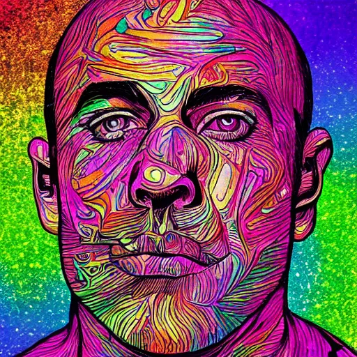 Image similar to joe rogan LSD, colorful, trippy, detailed