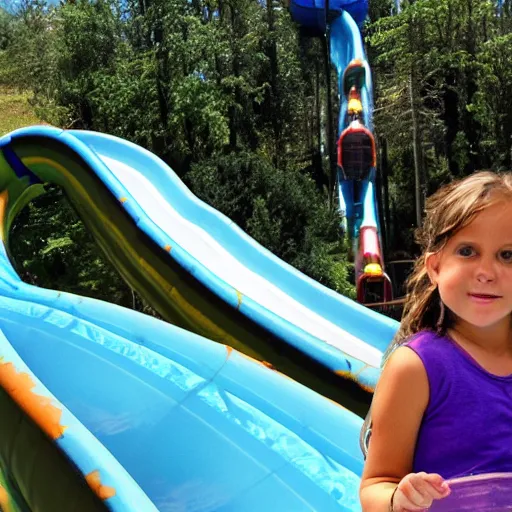 Image similar to a girl finds a snake on a water slide