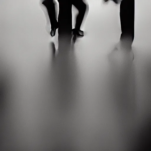 Image similar to an abstract photograph of two male shadowy figures, motion blur, 35 mm, black-and-white