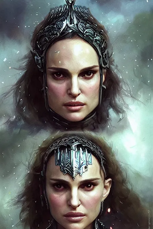 Image similar to natalie portman, legendary warrior, heroic, lord of the rings, tattoos, decorative ornaments, battle armor, by carl spitzweg, ismail inceoglu, vdragan bibin, hans thoma, greg rutkowski, alexandros pyromallis, perfect face, fine details, realistic shading photorealism