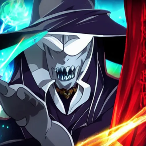 Image similar to Karthus from League of Legends in anime movie, dragonballz, jojo