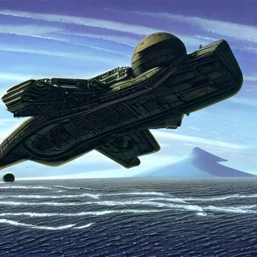 Prompt: scout spaceship with 100-ton hull used for exploration survey and courier duties, peter elson