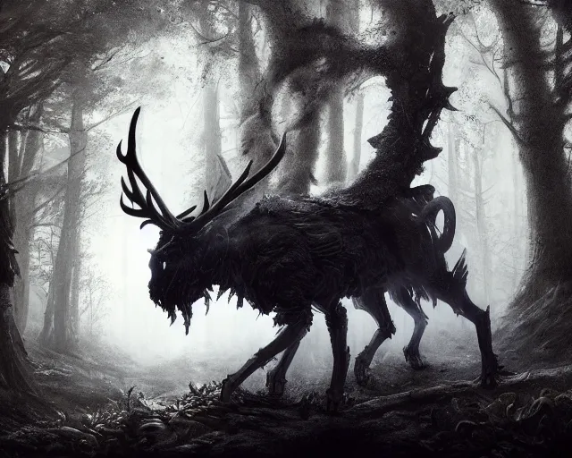 Prompt: 5 5 mm portrait photo of an armored demonic cat with antlers, in a magical forest. dark atmosphere. art by greg rutkowski. highly detailed 8 k. intricate. lifelike. soft light. nikon d 8 5 0.