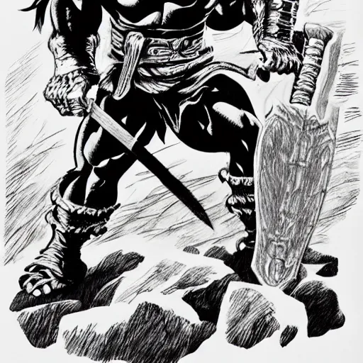 Image similar to Conan the Barbarian in the style of Katsuhiro Oromo, Akira