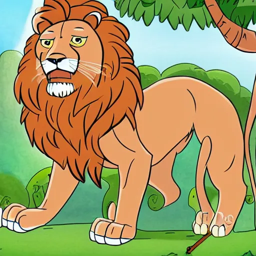 Image similar to A lion drawn, Transform style cartoon Adventure Time, sharp focus