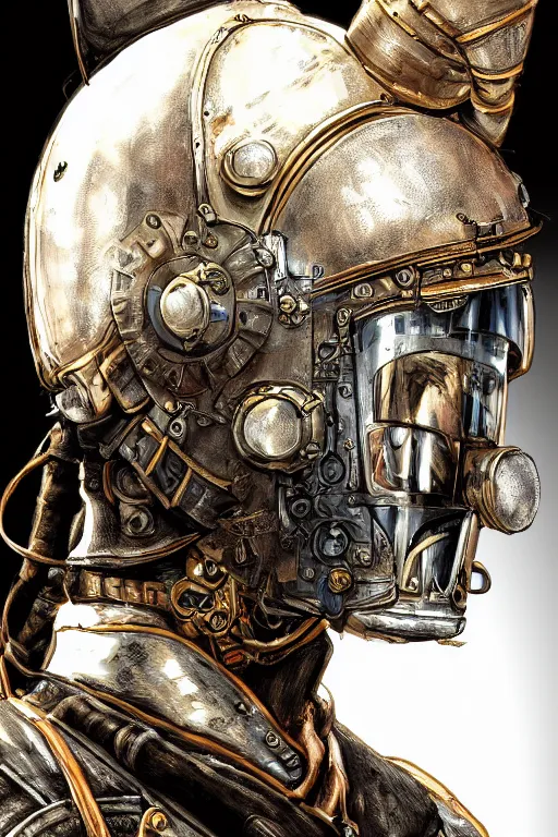 Image similar to steampunk helmet fantasy art mask robot ninja stylized digital illustration sharp focus, elegant intricate digital painting artstation concept art global illumination ray tracing advanced technology chaykin howard and campionpascale and cooke darwyn and davis jack