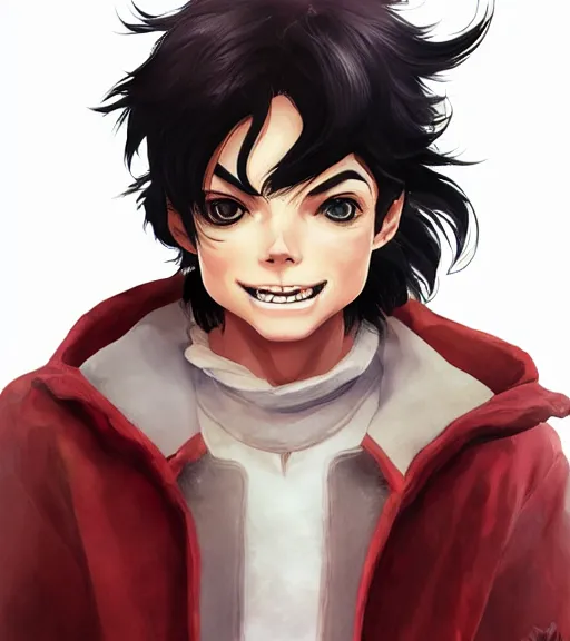 Prompt: attractive little boy character inspired in little red riding hood and michael jackson, digital artwork made by akihiko yoshida and makoto shinkai, anatomically correct, symmetrical, highly detailed, sharp focus, extremely coherent