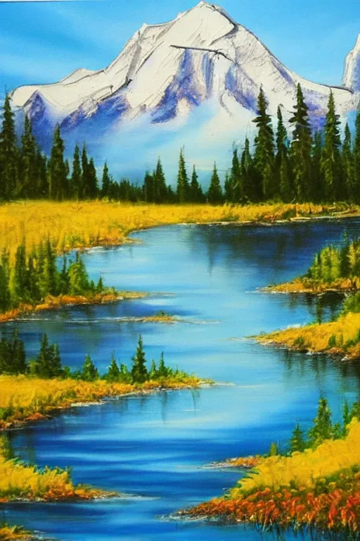 Image similar to bob ross painting of alberta canada