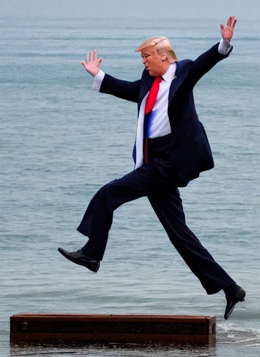 Image similar to trump jumping on water