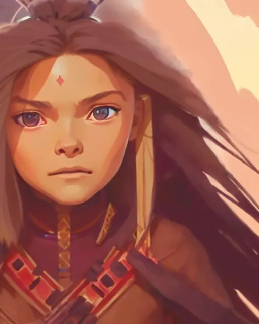 Prompt: chloe grace moretz as an azctec warrior, detailed perfect face, exquisite details, fire magic, mid view, design on a white background, by studio muti, greg rutkowski makoto shinkai takashi takeuchi studio ghibli