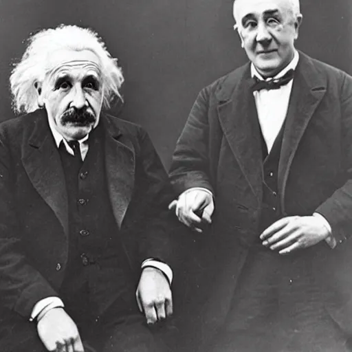 Prompt: vintage photo of Einstein and Thomas Alva Edison