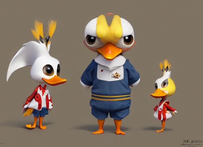 Prompt: award - winning detailed concept art of a cute iconic anthropomorphic duck character wearing a sailor suit. art by wlop, realistic. detailed feathers, art by cheng yi. artstationhd, artgerm, 3 dcg, pixar zootopia. 3 d rendering, high quality model sheet, donald. model sheet detailed