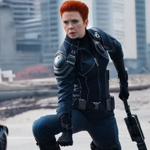 Image similar to “A still of Chris Evans as Natasha Romanoff in the film Avengers, high definition”