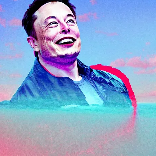 Image similar to a elon musk in the middle of the sea in the style of digital art