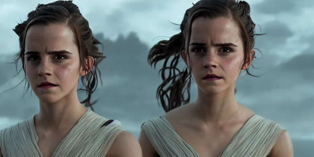 Prompt: emma watson as rey in the new star wars movie, cinematic, detailed, ultrawide