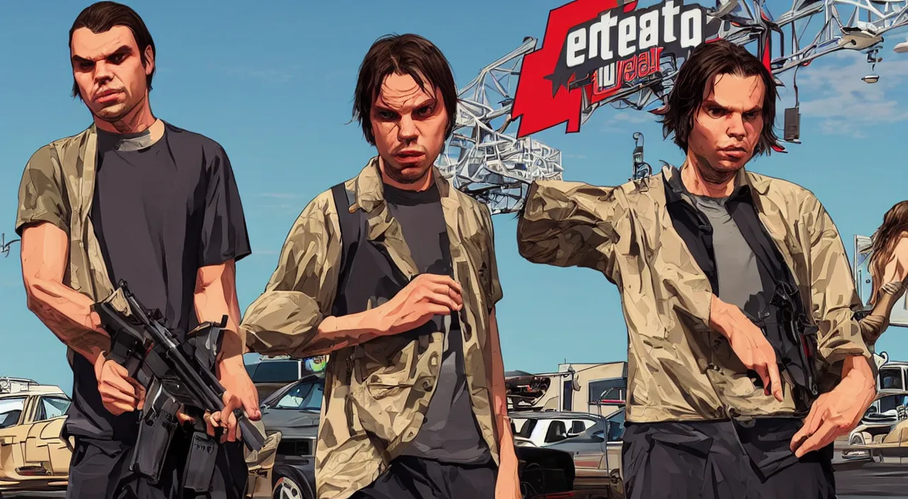 Prompt: Orelsan in a GTA V cover art