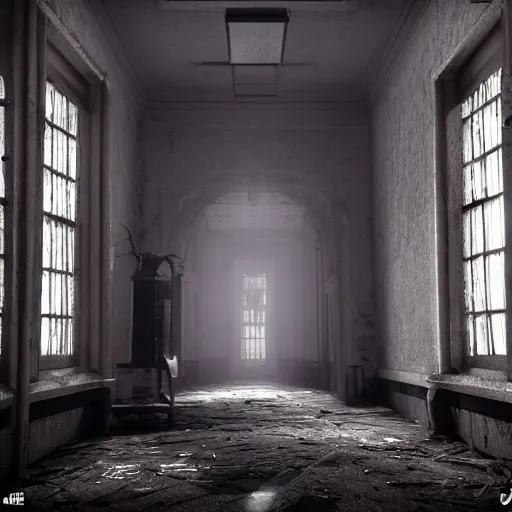 Prompt: walking through the inside of a haunted asylum, detailed, cinematic, unreal engine