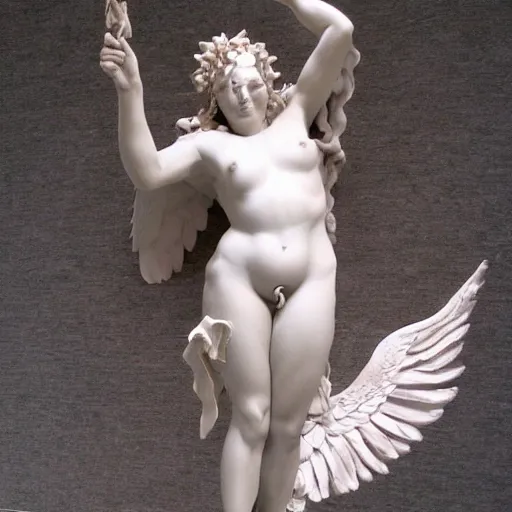 Image similar to full body sculpture of aphrodite with wings hyperrealistic style made by michelangelo