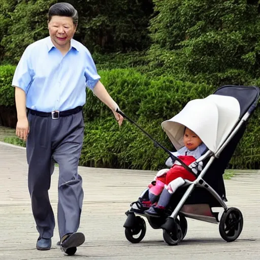 Image similar to xi jinping walking in the park with a stroller