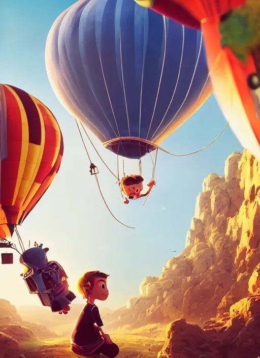 Image similar to a photo of little cute hipoppotamus inside a hot air balloon in world adventure movie by nuri iyem, james gurney, james jean, greg rutkowski, anato finnstark. pixar. hyper detailed, 5 0 mm, award winning photography, perfect faces