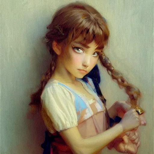 Prompt: cute portrait of pouting anime girl, painting by gaston bussiere, craig mullins, j. c. leyendecker