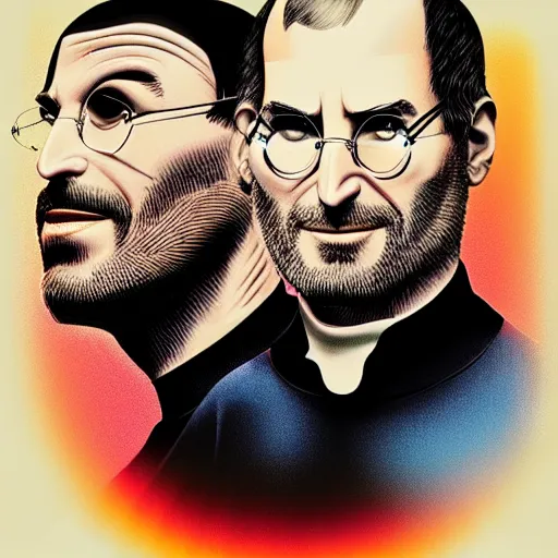 Image similar to steve jobs airbrushed 1 9 8 0 s retro band poster, artstation, ambient occlusion.