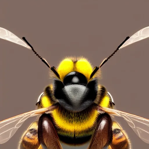 Image similar to 3 d render of a bee, close up shot, blurry background