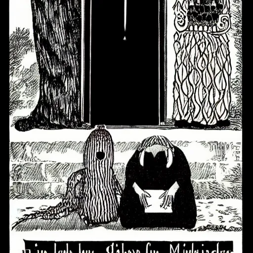 Prompt: sad farewell. illustrated by edward gorey, mikko,