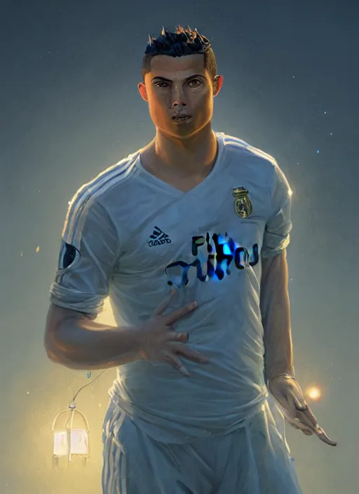 Image similar to highly detailed portrait of ronaldo luis nazario de lima, stephen bliss, unreal engine, fantasy art by greg rutkowski, loish, rhads, ferdinand knab and lois van baarle, ilya kuvshinov, rossdraws, tom bagshaw, alphonse mucha, global illumination, detailed and intricate environment