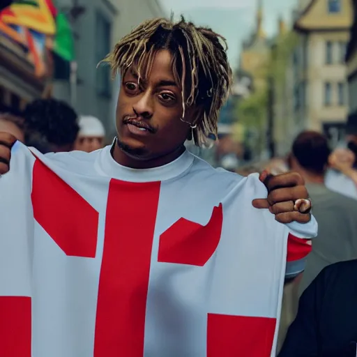 Image similar to juice wrld holding up a germany flagdigital art 4 k the detailed super realistic