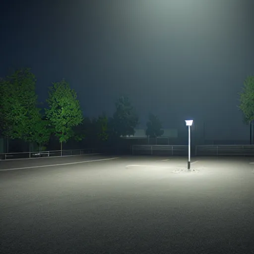 Prompt: an empty parking lot at midnight lit by streetlamps werewolf from van helsing werewolf from van helsing werewolf from van helsing unreal engine hyperreallistic render 8k