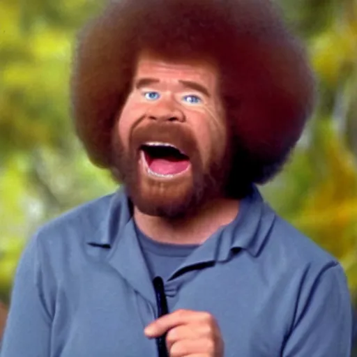 Image similar to bob ross screaming at chipmunks