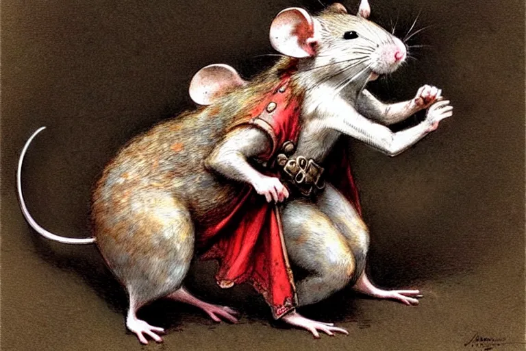 Image similar to adventurer ( ( ( ( ( medieval mouse in armor. muted colors. ) ) ) ) ) by jean baptiste monge!!!!!!!!!!!!!!!!!!!!!!!!! chrome red