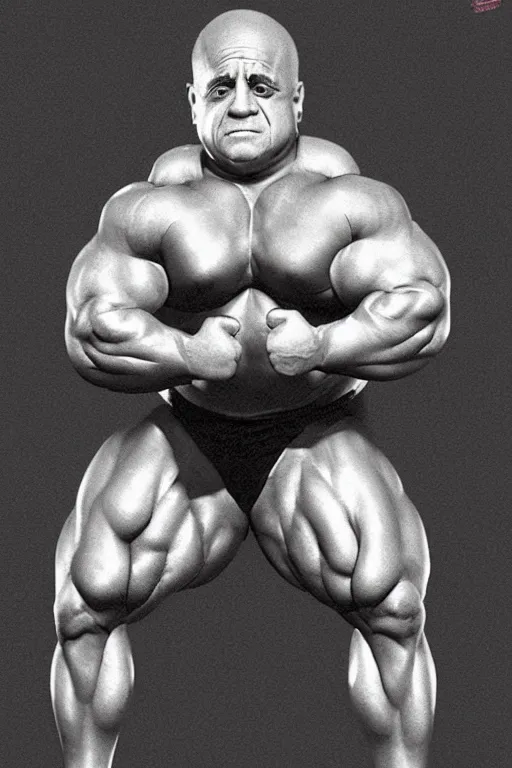 Prompt: muscular danny devito, danny devito bodybuilder, photorealistic, highly detailed,