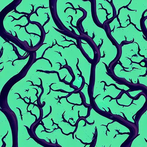 Image similar to surface of an alien planet with twisted trees t