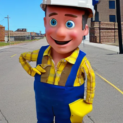 Image similar to bob the builder as a real life human person shot from cinematic