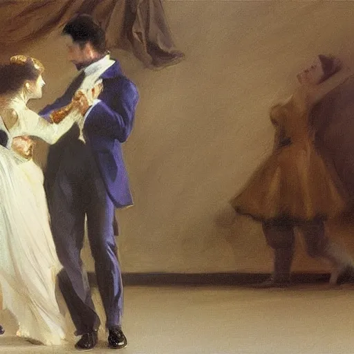 Image similar to two goats ballroom dancing, by john singer sargent, highly detailed