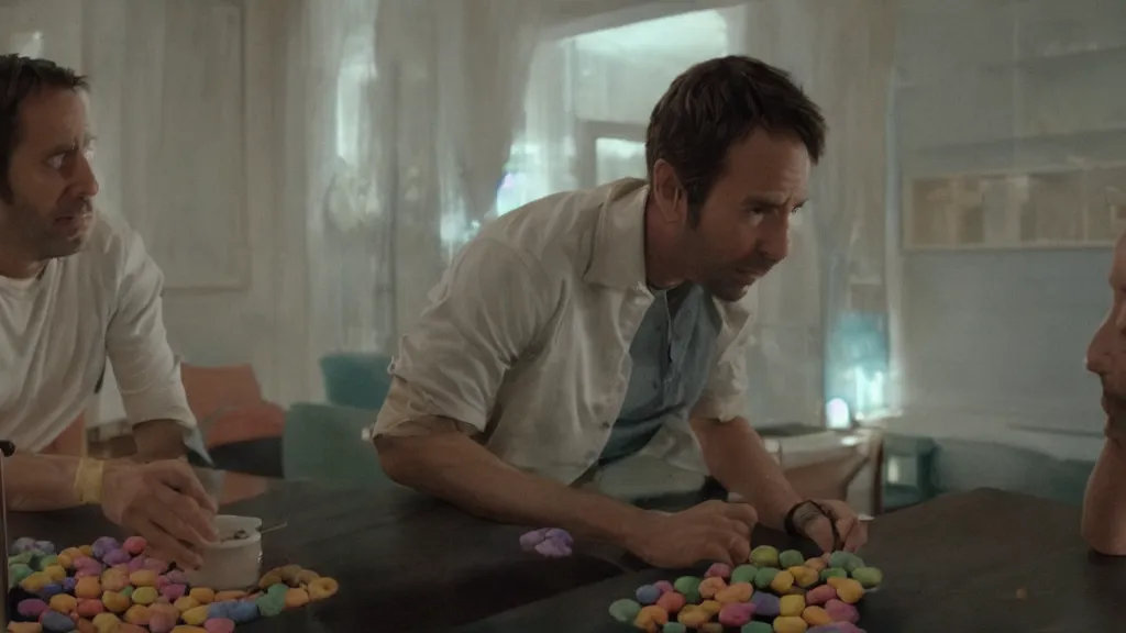 Image similar to film still of the Fruit Loops movie. directed by Denis Villeneuve