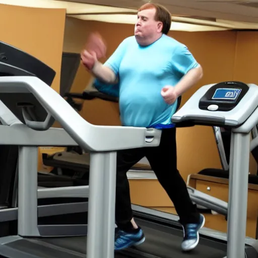 Image similar to obese saul goodman running on a treadmill at the gym