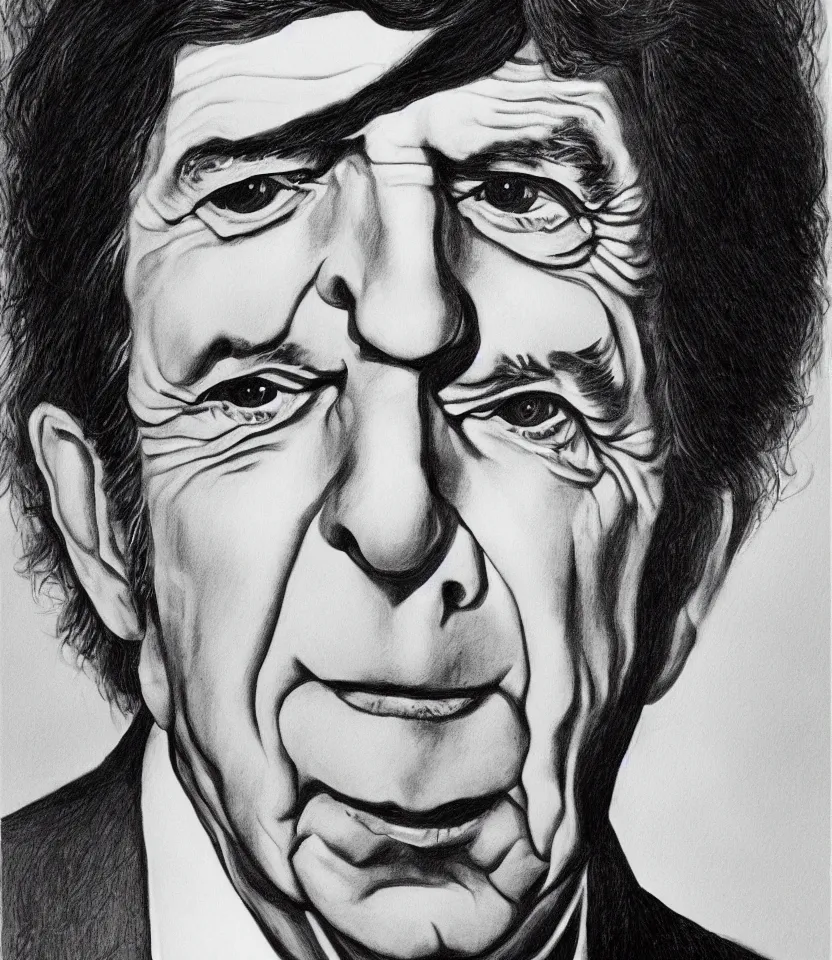 Prompt: beautiful line art portrait of leonard cohen, black and white