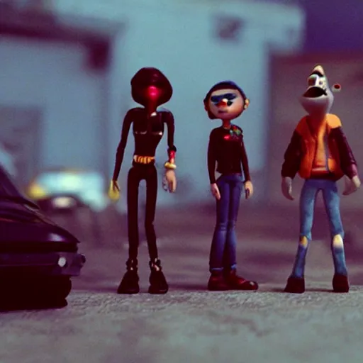 Prompt: a cinematic film still from a 2001 Pixar movie about a teenage alien punk band, tattoos, aesthetic, rockstars, in the style of Pixar, shallow depth of focus