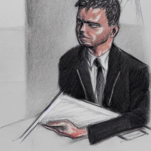 Image similar to courtroom sketch of christian chandler, high resolution