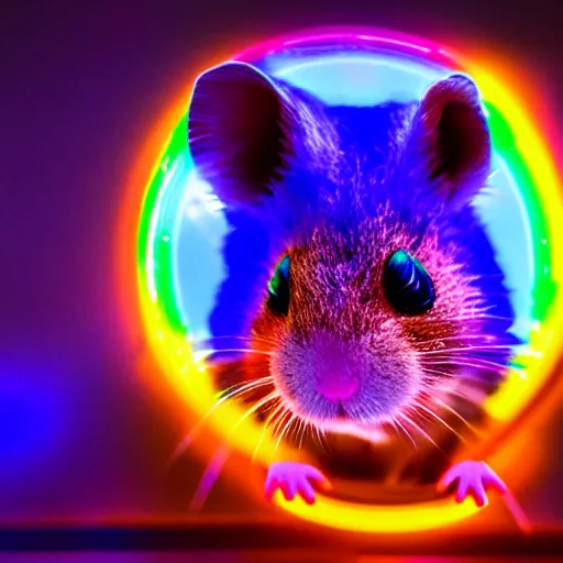 Image similar to cyberpunk rainbow hamster made of glowing neon lights, 8 k, hd